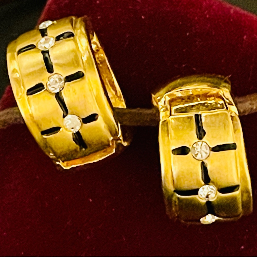 Gold and Clear Rhinestones Magnetic Ear Hugger Clip On Earrings - Picture 3 of 9